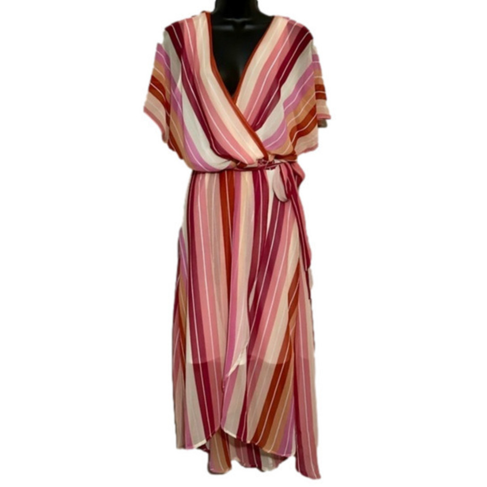 Luxology striped colorful women's chiffon dress size 12 NWOT